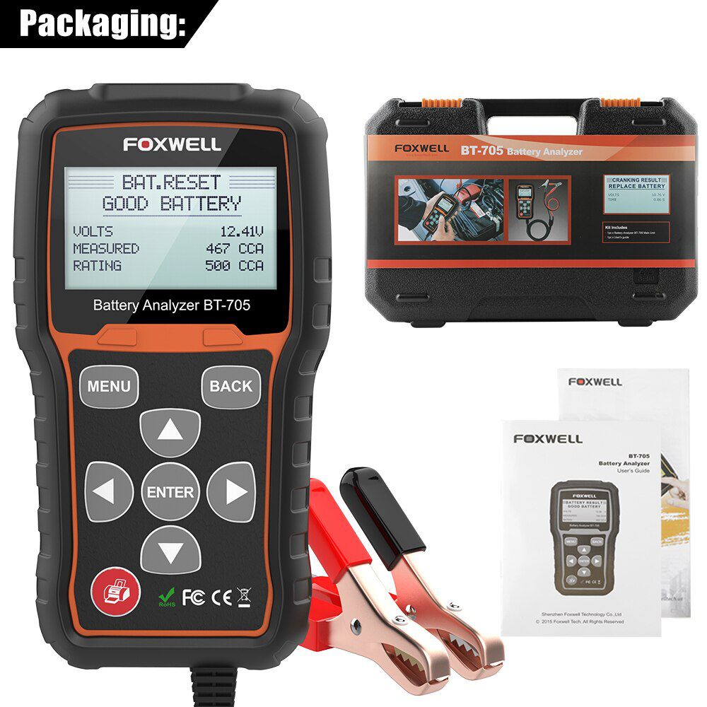 FOXWELL BT705 Batterietester 100-2000CCA 12V-24V PKW-Lkw Antriebsstopp-Ladesystem Testbatterieanalysator