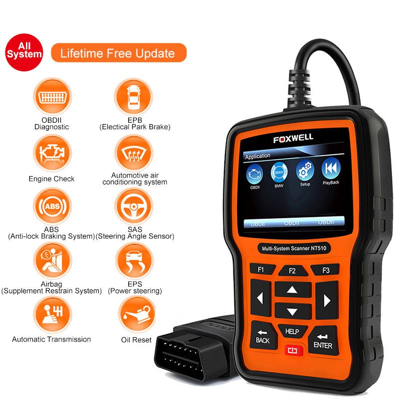 FOXWELL NT510 Vollsystem OBD2 Scanner ABS SAS AT SRS Airbag Datum zurücksetzen DPF Batterieregistrierung OBD 2 Auto Diagnostic Tool