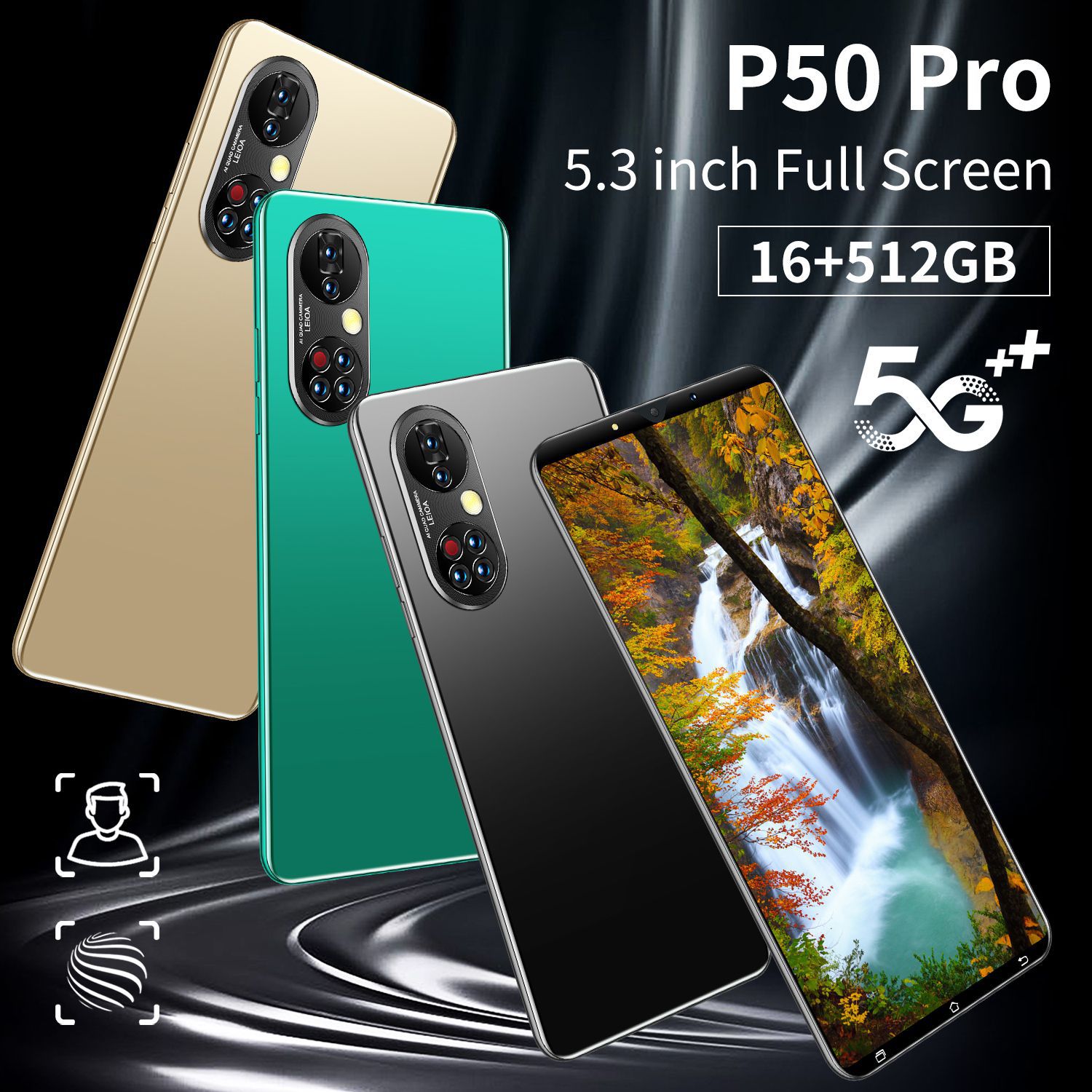 Global Version P50 Pro 5.3 Inch Smartphone 12G+512G Android Phone 4950mAh Face Unlock Mobilelephone Unterstützt Google GPS 5G Phone