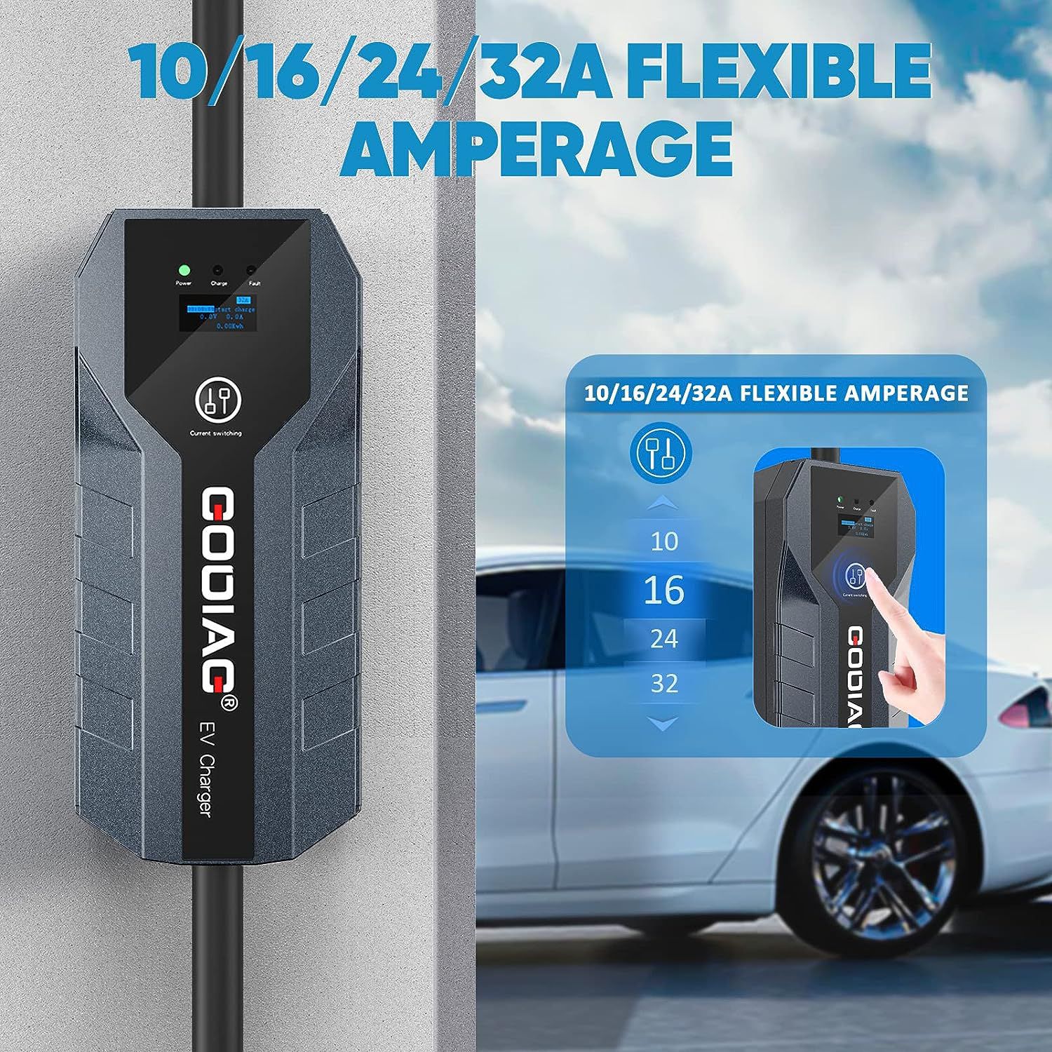 GODIAG EV Ladestufe 2 (32Amp, 220V-240V, NEMA 14-50 Stecker, 21ft Kabel) 10/16/24/32A einstellbar für Home J1772 EVs, PHEVs, Motorrad EVs