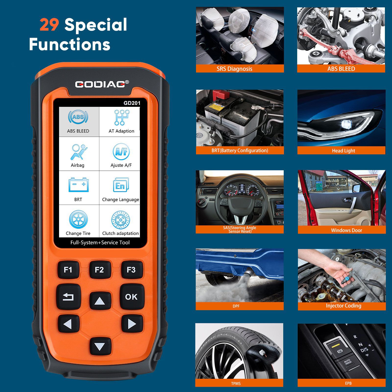 GODIAG G201 Professional OBDII All-makes Full System Diagnostic Tool with 29 Service Reset Functions