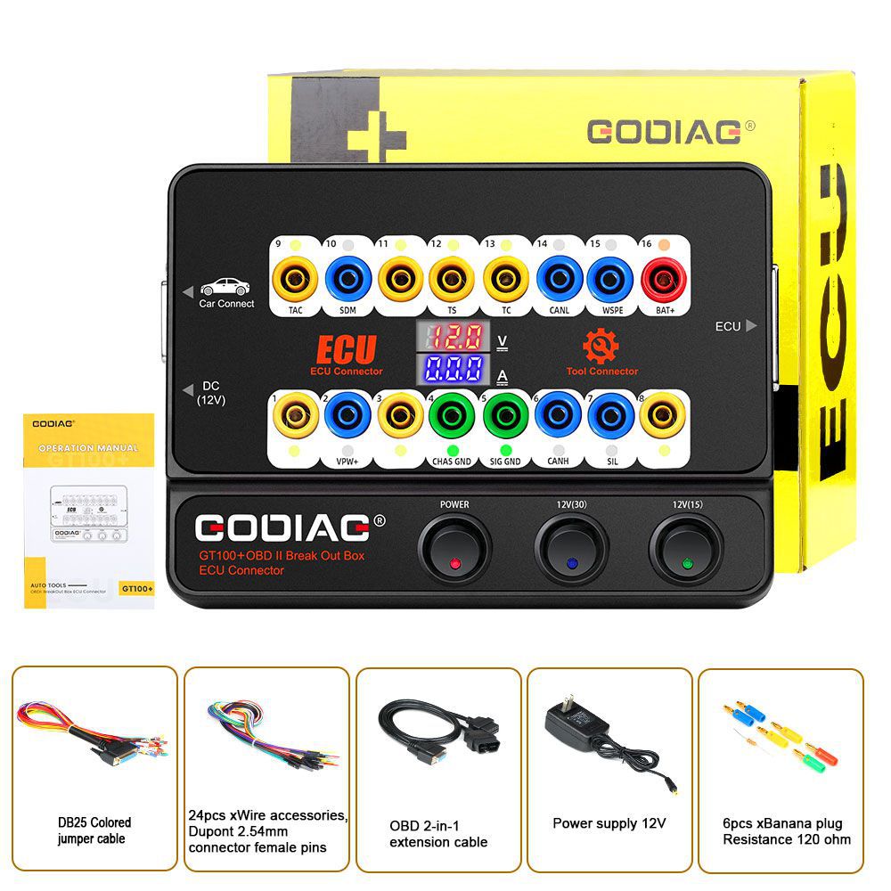 GODIAG GT100+GT100 Pro Neue Generation OBDII接线盒mit elektronischer Stromanzeige