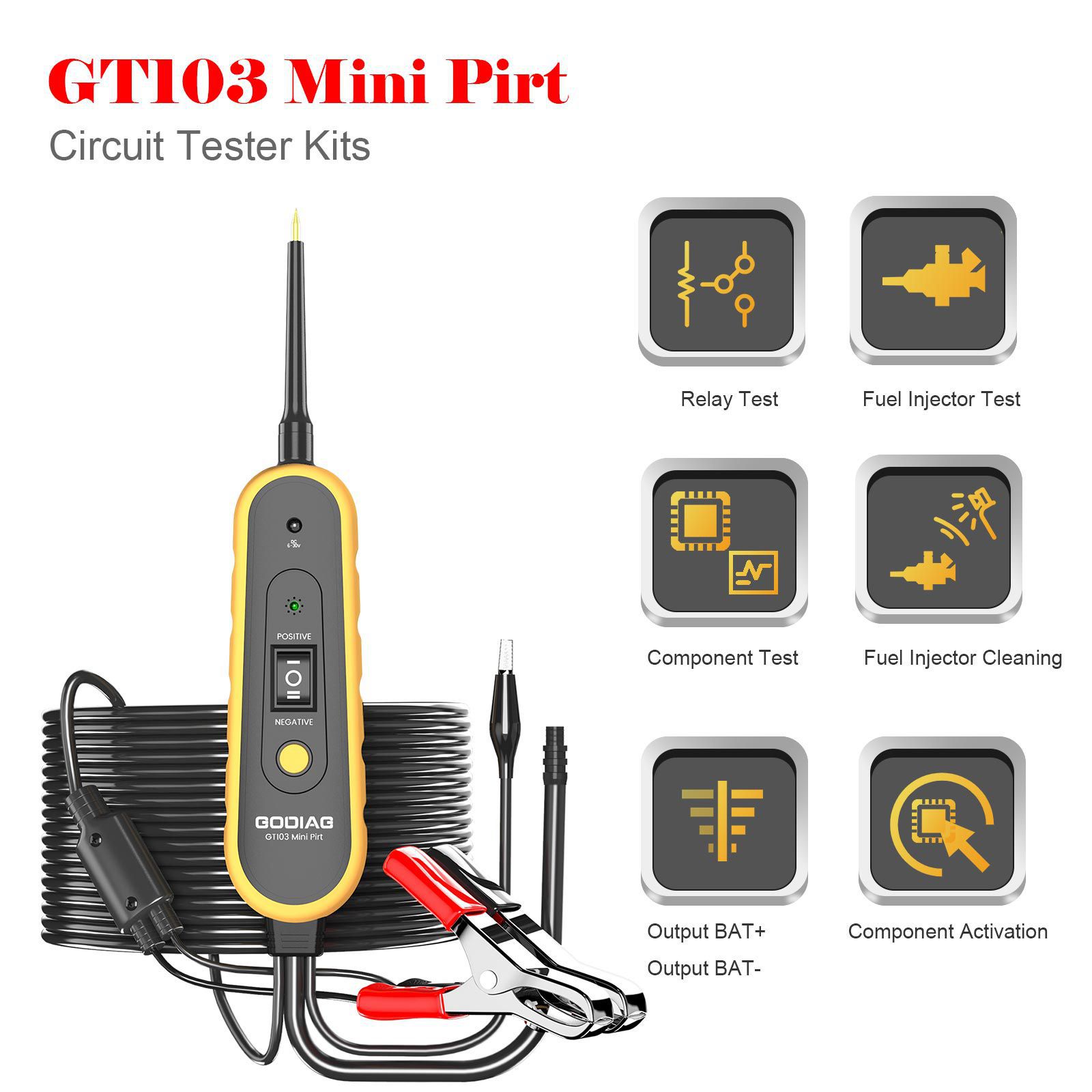 GODIAG GT103 Mini Pirt Electric Circuit Tester Fahrzeuge Elektrische System Diagnose/Kraftstoffeinspritzer Reinigungsmittel Prüfung/Relais Prüfung