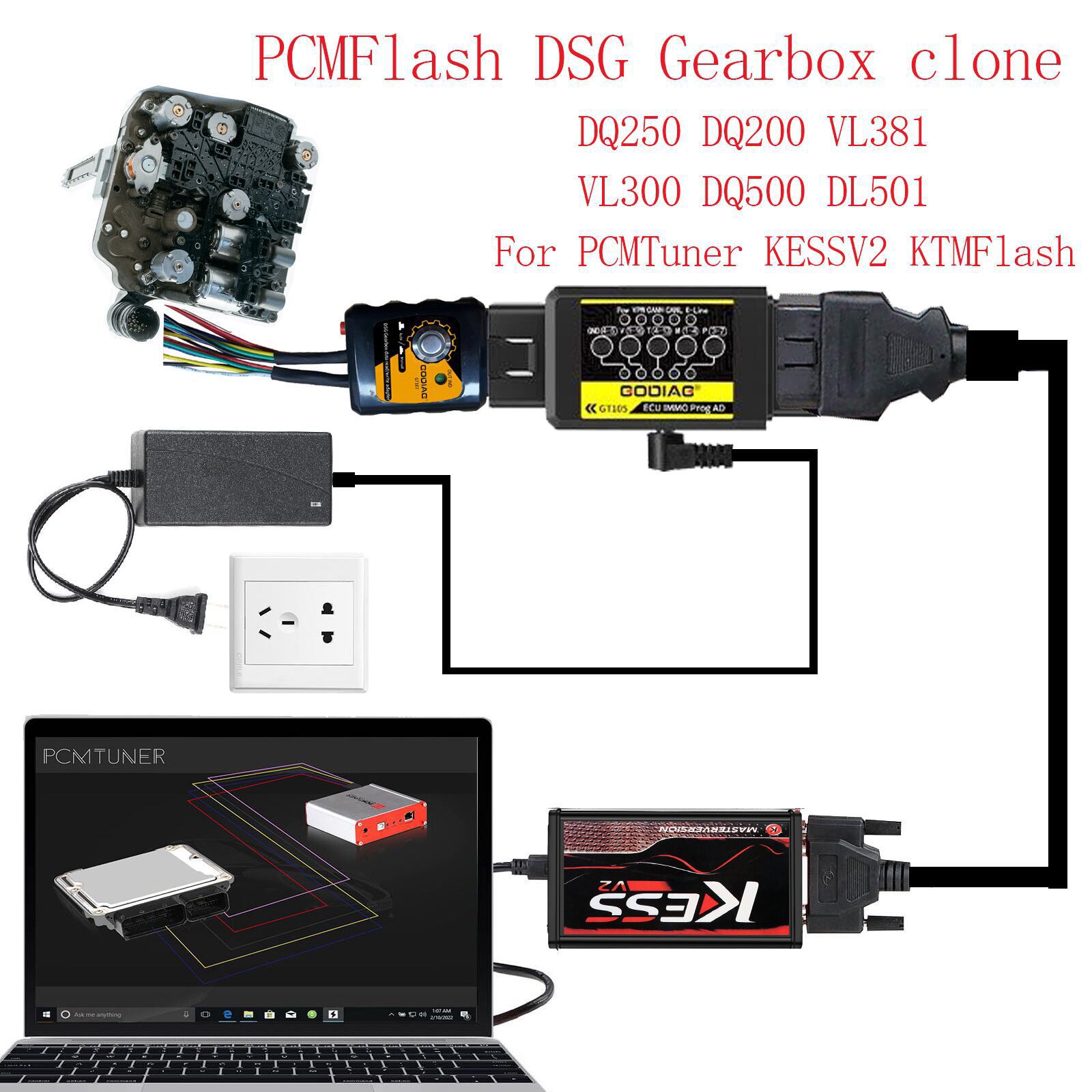 2022 Neueste GODIAG GT105 ECU IMMO Kit Plus GT107 DSG Getriebe Daten Lesen/Schreiben Adapter für DQ250, DQ200, VL381, VL300, DQ500, DL501