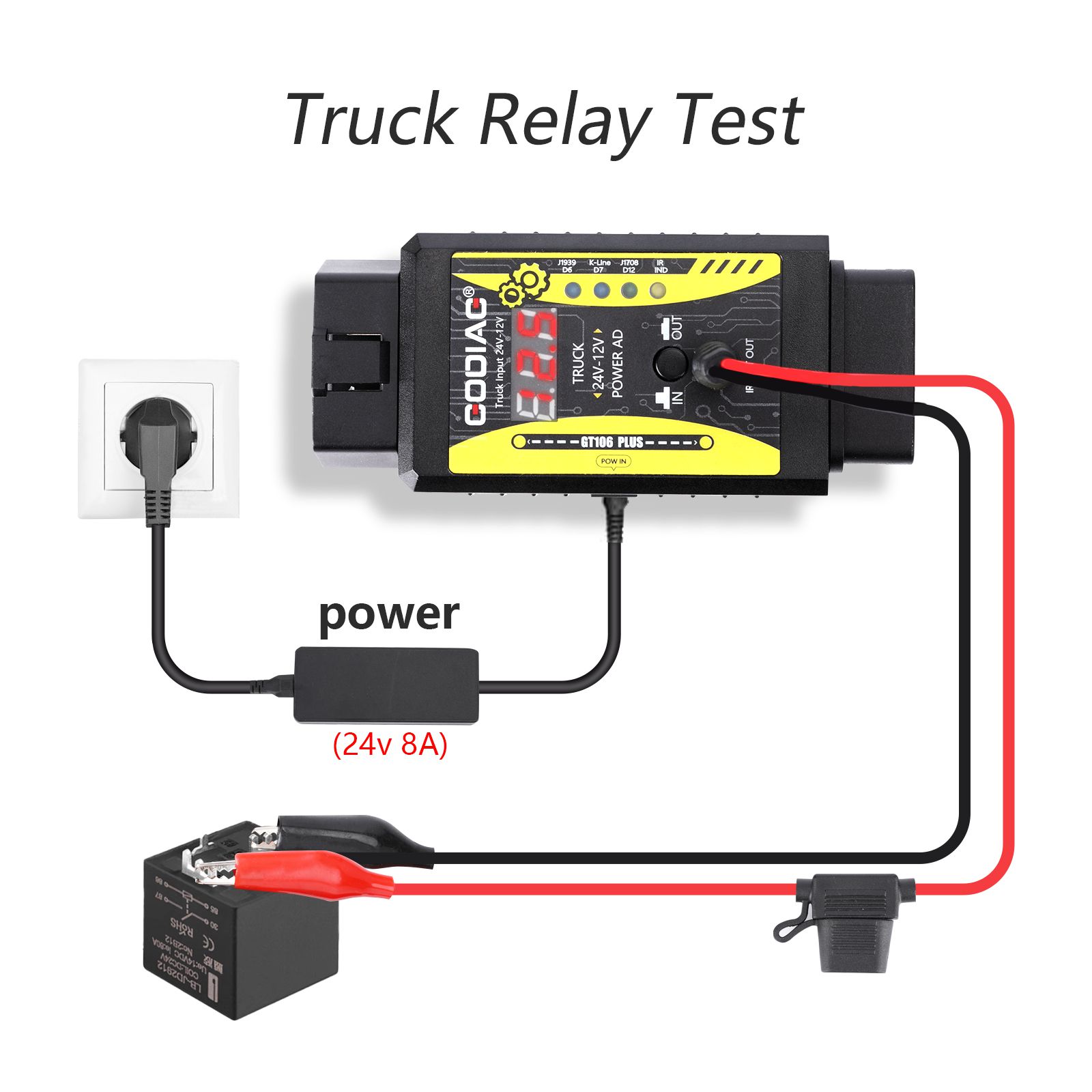 2024 GODIAG GT106 PLUS 24V bis 12V Heavy Duty Truck Adapter Neu hinzugefügt Kraftstoff Injektor Reinigung & Testing Relais Testing für Pkw & LKW