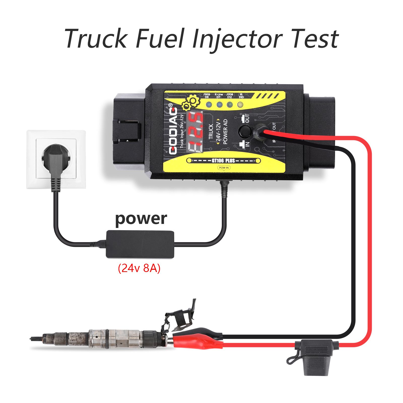 2024 GODIAG GT106 PLUS 24V bis 12V Heavy Duty Truck Adapter Neu hinzugefügt Kraftstoff Injektor Reinigung & Testing Relais Testing für Pkw & LKW