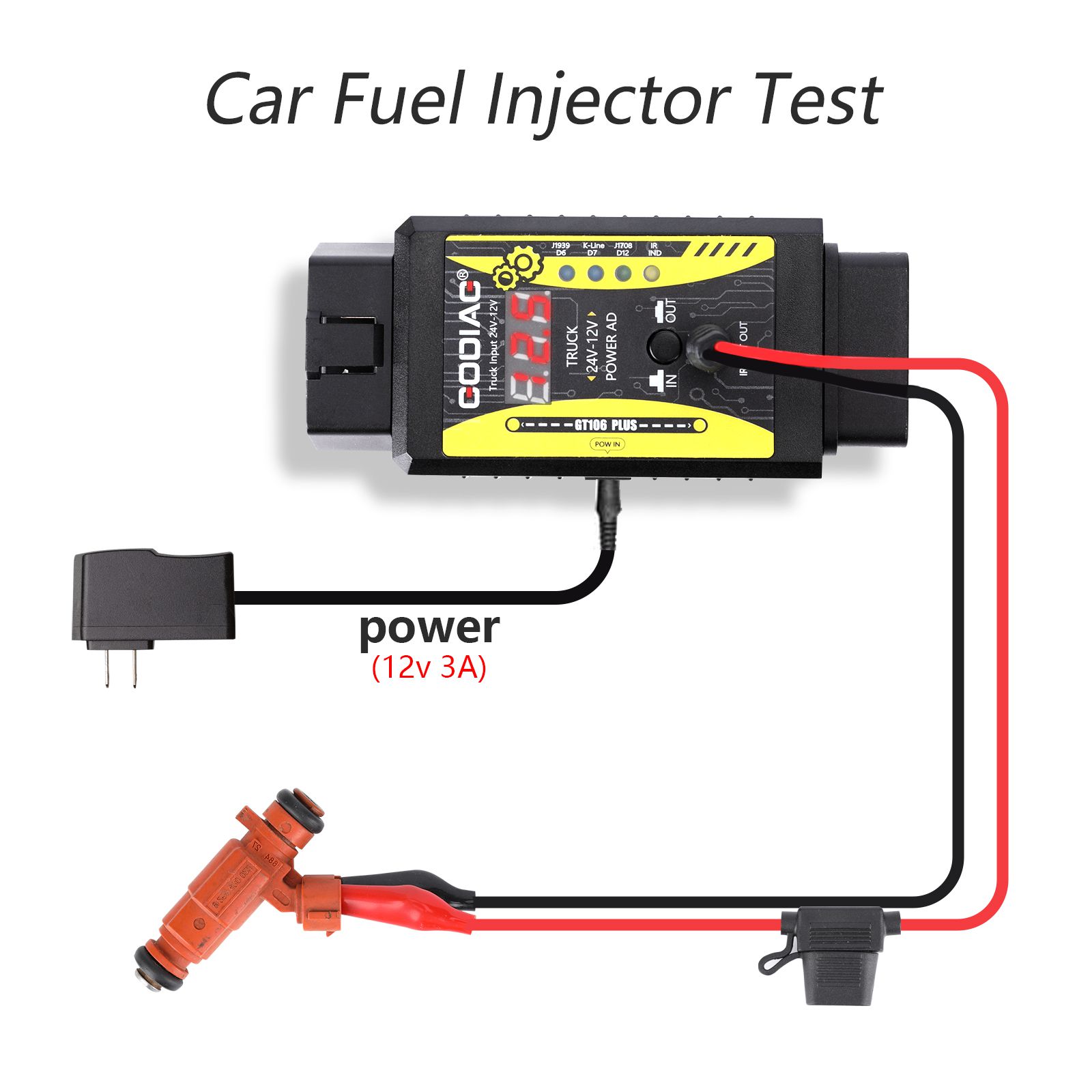 2024 GODIAG GT106 PLUS 24V bis 12V Heavy Duty Truck Adapter Neu hinzugefügt Kraftstoff Injektor Reinigung & Testing Relais Testing für Pkw & LKW