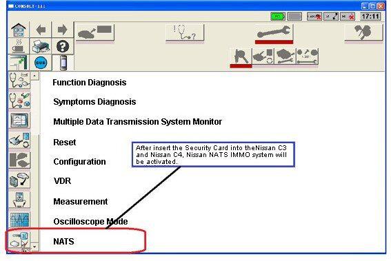 Nissan Consult 3 und Nissan Consult 4 Security Card Software Display