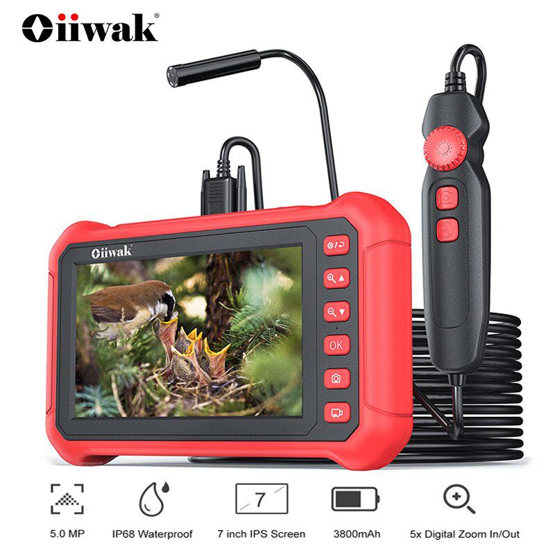 8.2mm Industrial Endoscope Camera 7"IPS 5MP Inspection Camera Waterproof Borescope Camera for Car Pipe Drain Scope