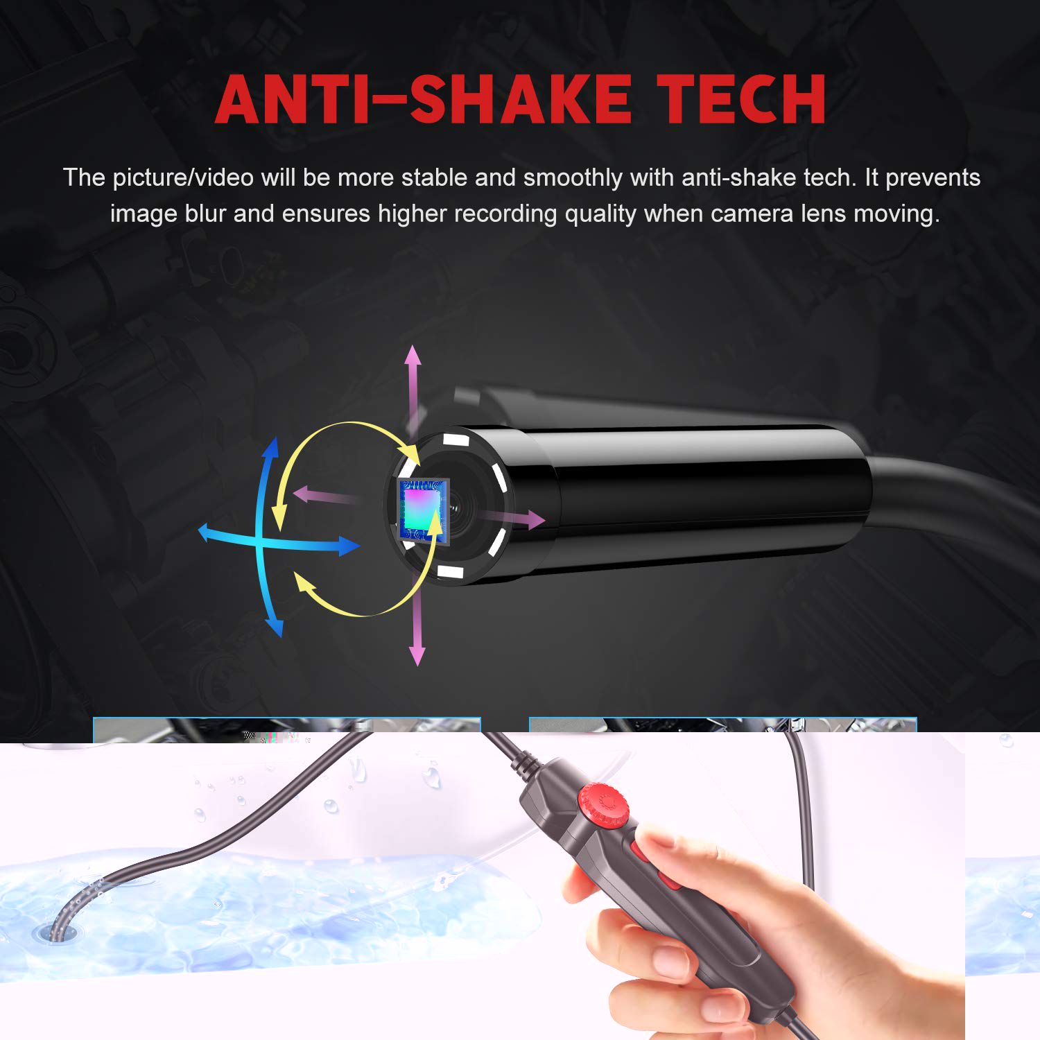 8.2mm Industrial Endoscope Camera 7"IPS 5MP Inspection Camera Waterproof Borescope Camera for Car Pipe Drain Scope