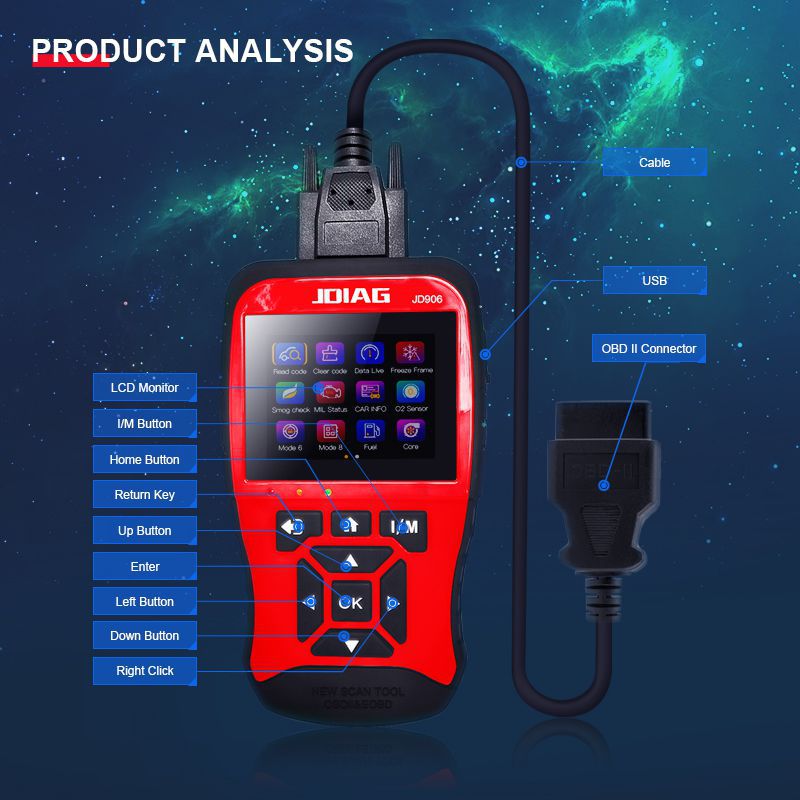 Original JDiag JD906 Auto Professional Code Reader Auto Diagnostic Tool OBD2 Scanner Automotive Diagnosis