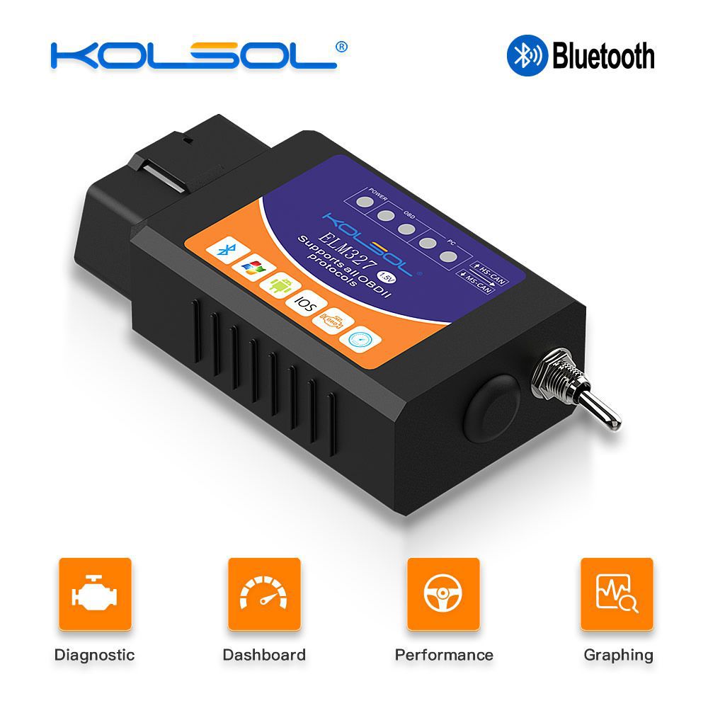 KOLSOL ELM327 Bluetooth OBD2 Scanner V1.5 ELM327 mit Schalter für Ford CH340+25K80 Chip HS-CAN / MS-CAN modifiziert