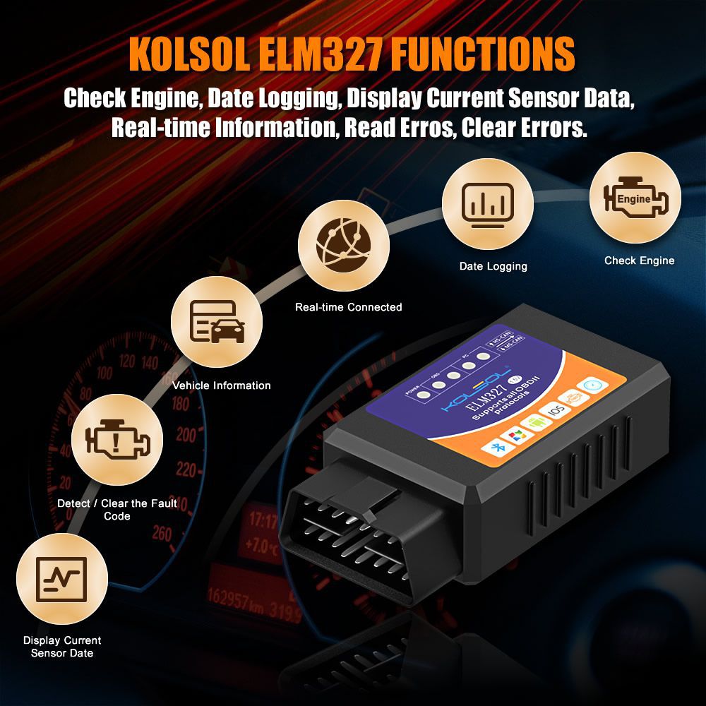 KOLSOL ELM327 Bluetooth OBD2 Scanner V1.5 ELM327 mit Schalter für Ford CH340+25K80 Chip HS-CAN / MS-CAN modifiziert