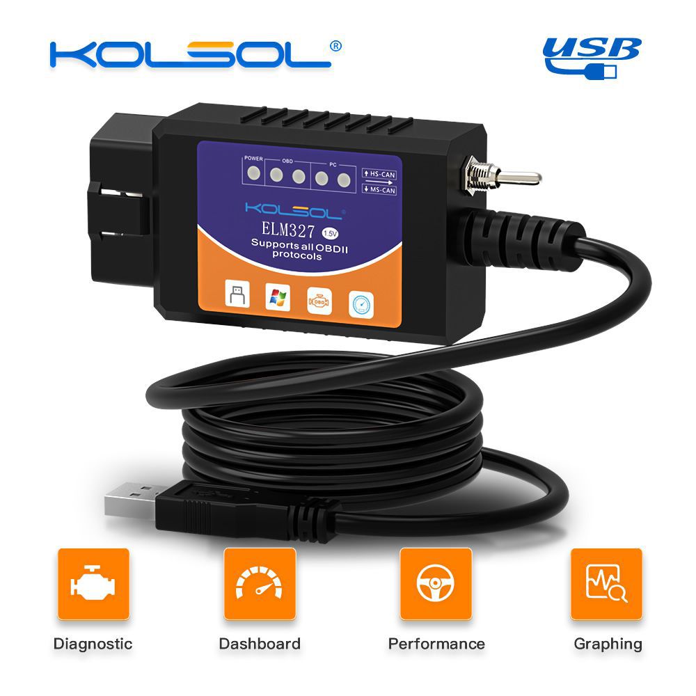 KOLSOL ELM327 USB V1.5 mit Schalter modifiziert für Ford ELMconfig Forscan CH340+25K80 Chip HS-CAN / MS-CAN