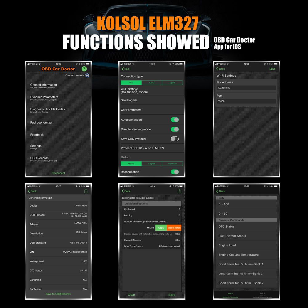 KOLSOL ELM327 WIFI OBD2 Scanner V1.5 ELM327 mit Switch Car Scanner