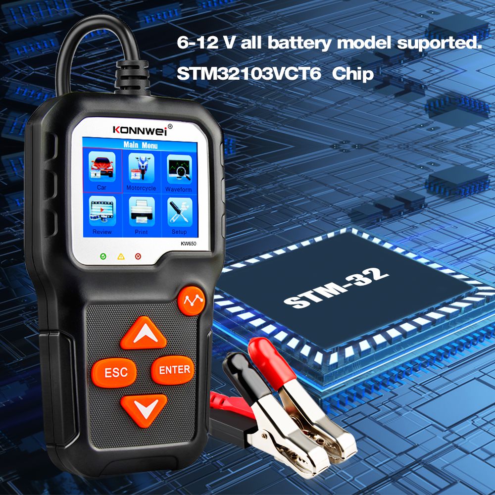 KONNWEI KW650 Car Motorcycle BatteryTester 12V 6V Battery System Analyzer 2000CCA Ladekrankprüfwerkzeuge für das Auto