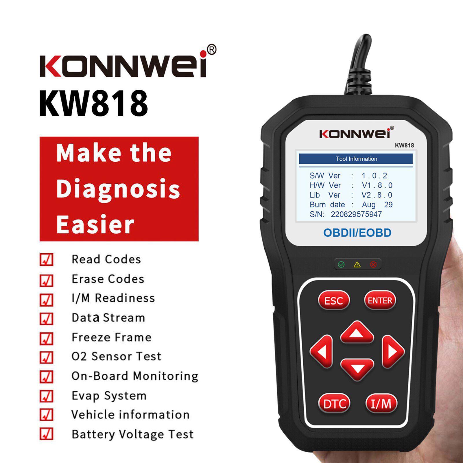 KONNWEI KW818 OBD2 Scaner Car Diagnostic Tools Auto Code Reader Battery Tester Check Engine Fault Code Reader Bluetooth Upgrade