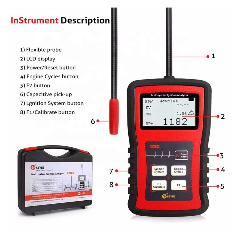 KZYEE KM20 Multi-System-Zündanalytiker Messung RPM Spark Volt Spark Burn Time Car Spark Plug Tester Spark System Check