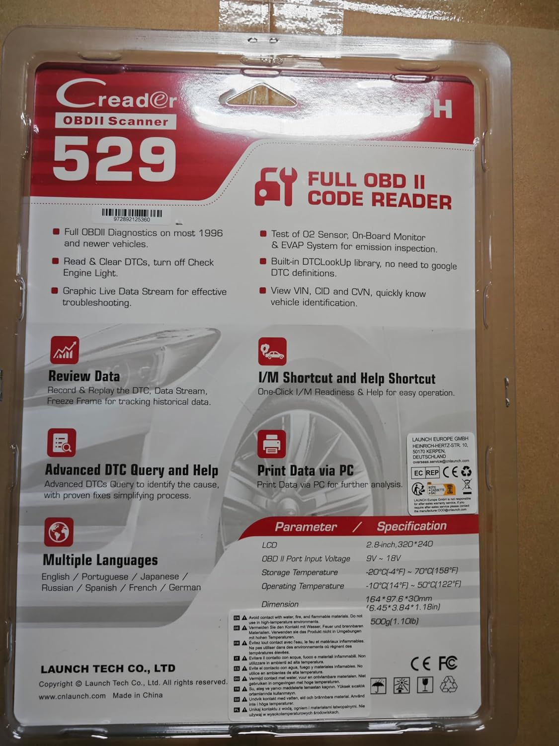 LAUNCH CR529 OBD2-Scanner-Diagnosewerkzeug, vollständige OBD2-Scanner-Sicherung, offene Codes, Ein-Klick-I/O, für DIYers mit Autos nach 1996