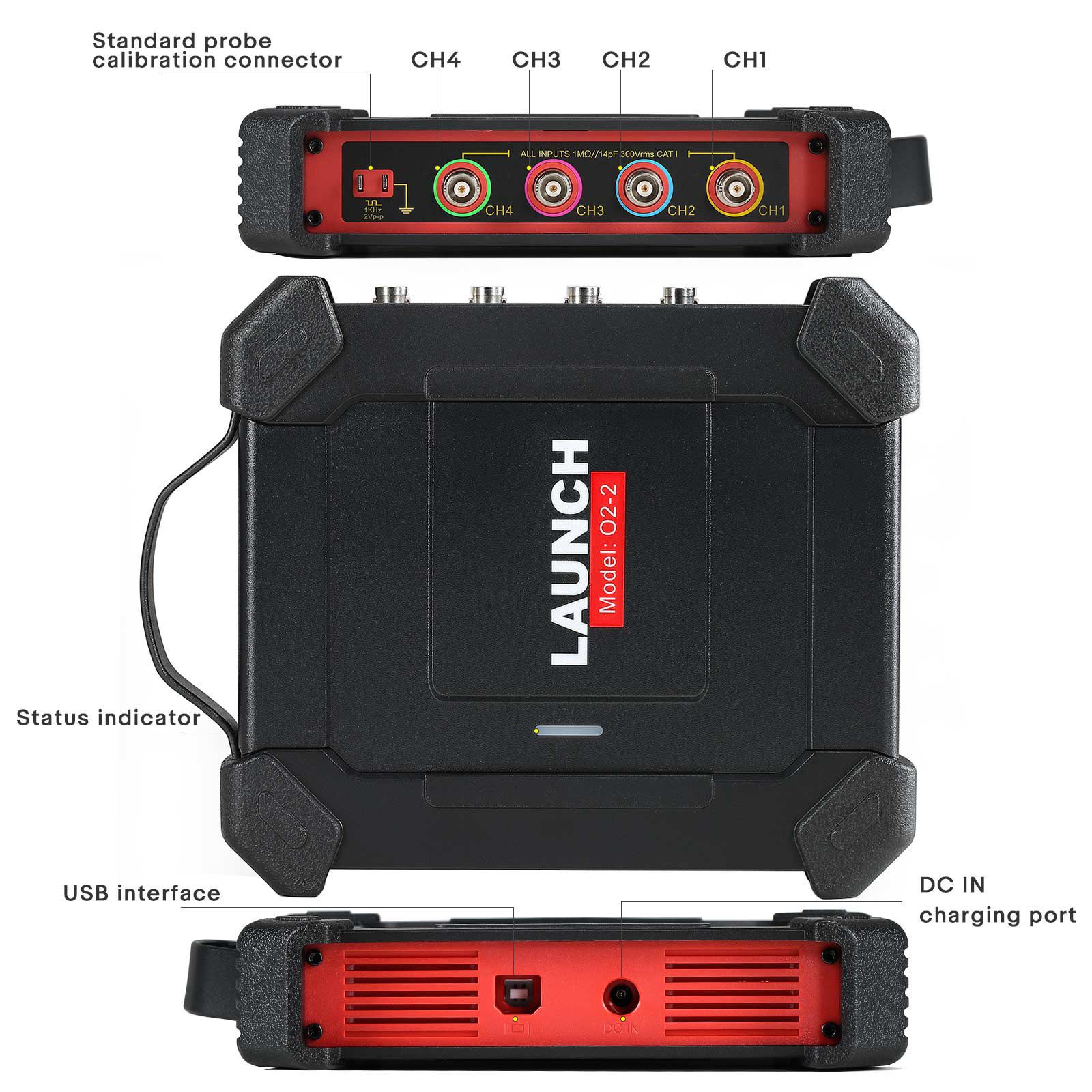 LAUNCH X431 O2-2 Scope Box Oszilloskop 4-Kanäle 100MHz USB DC Automobil Oszilloskope arbeiten mit PRO3S+ V5.0/PAD V/PAD VII