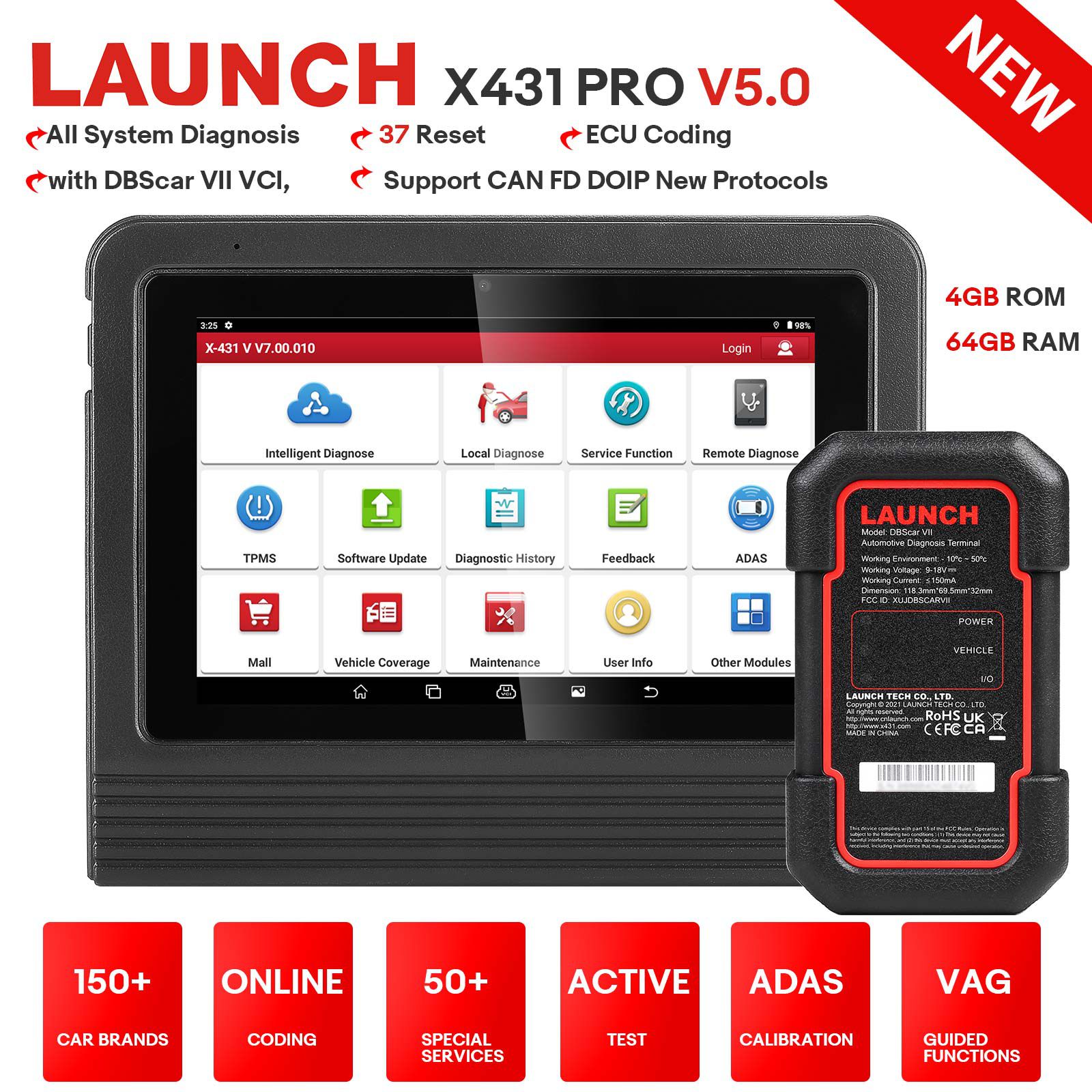 Launch X431 V 5.0 (X431 Pro) 8inch Wifi/Bluetooth bidirectional Full System Diagnostic Scanner unterstützt CAN FD DOIP, VAG Guide
