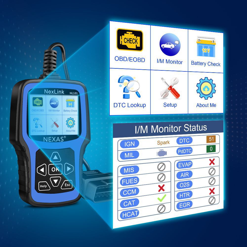 NEXAS NL101 OBD2 Automotive Scanner Engine EVAP Akku OBDII Scanner