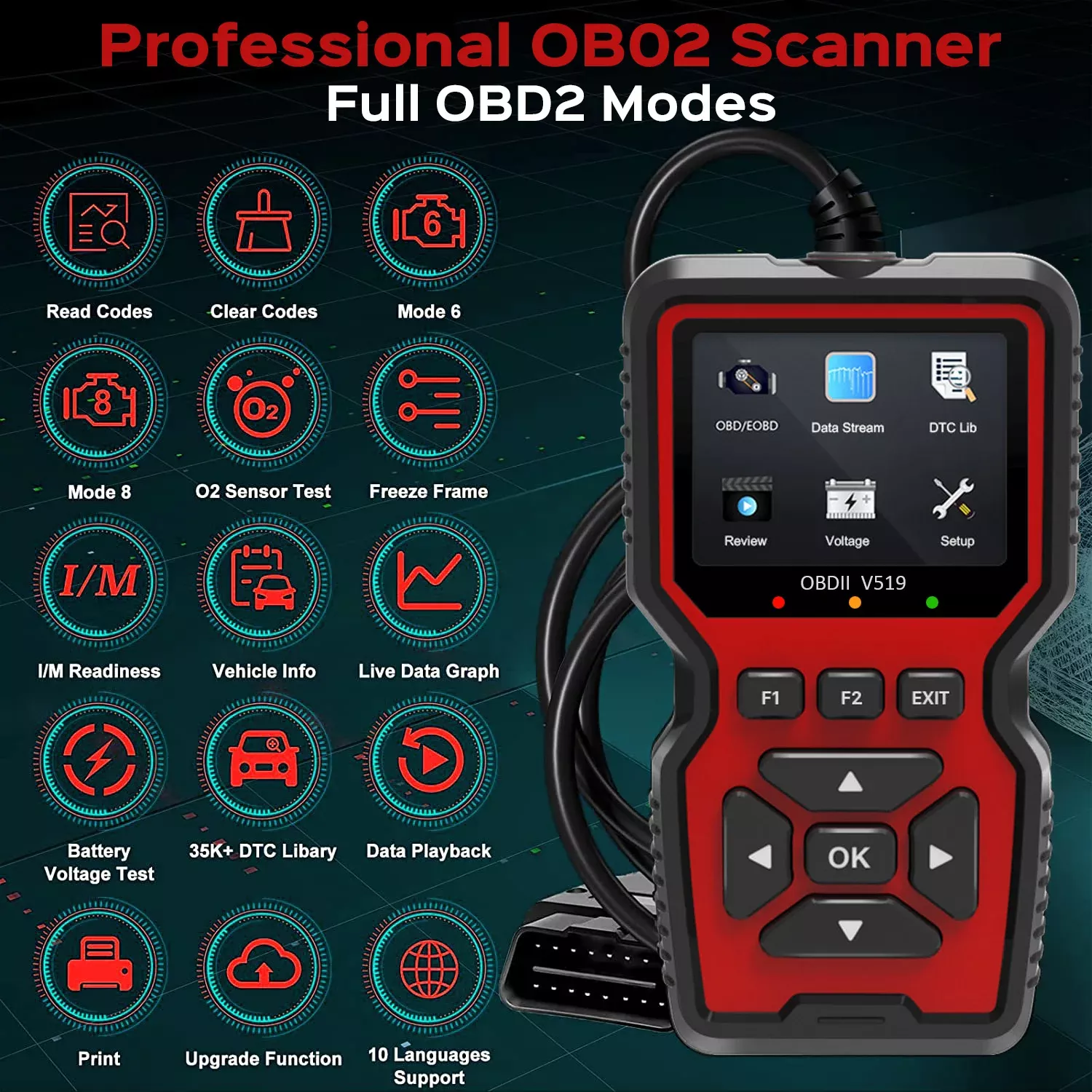 V159 OBD2 Scanner Live Data Professionelle Mechanik OBDII Diagnose-Code-Leser-Werkzeug für Kontroll-Motor-Licht