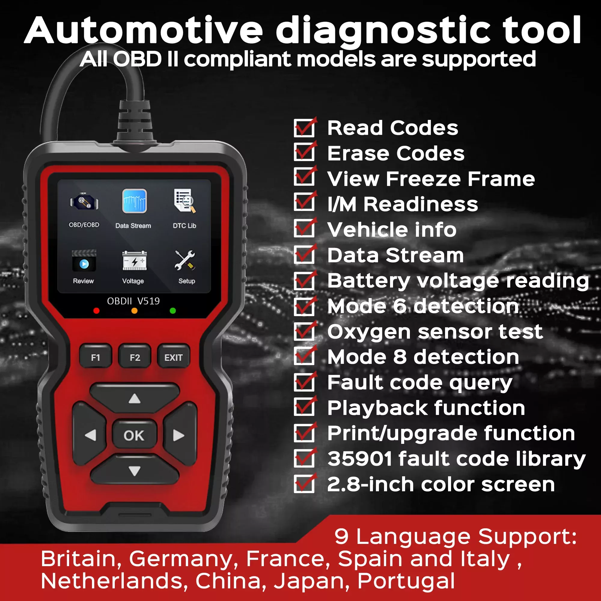 V159 OBD2 Scanner Live Data Professionelle Mechanik OBDII Diagnose-Code-Leser-Werkzeug für Kontroll-Motor-Licht