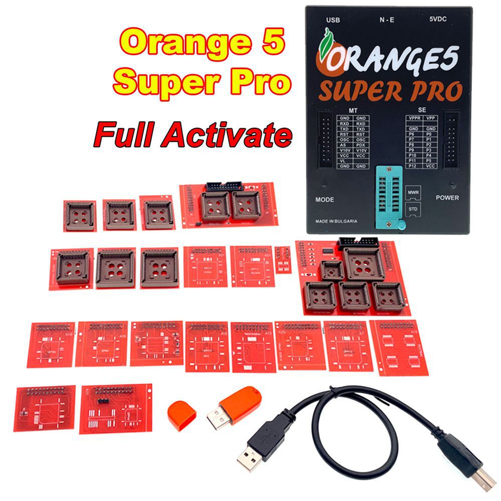 Orange5 Super Pro V1.35 Programmierwerkzeug mit vollem Adapter USB Dongle für Airbag Dash Module voll aktiviert