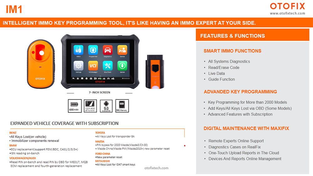 Author OTOFIX IM1 Automotive Key Programming & Diagnostic Tool mit Advanced IMMO Key Programmer Dieselben Funktionen wie Autel IM508