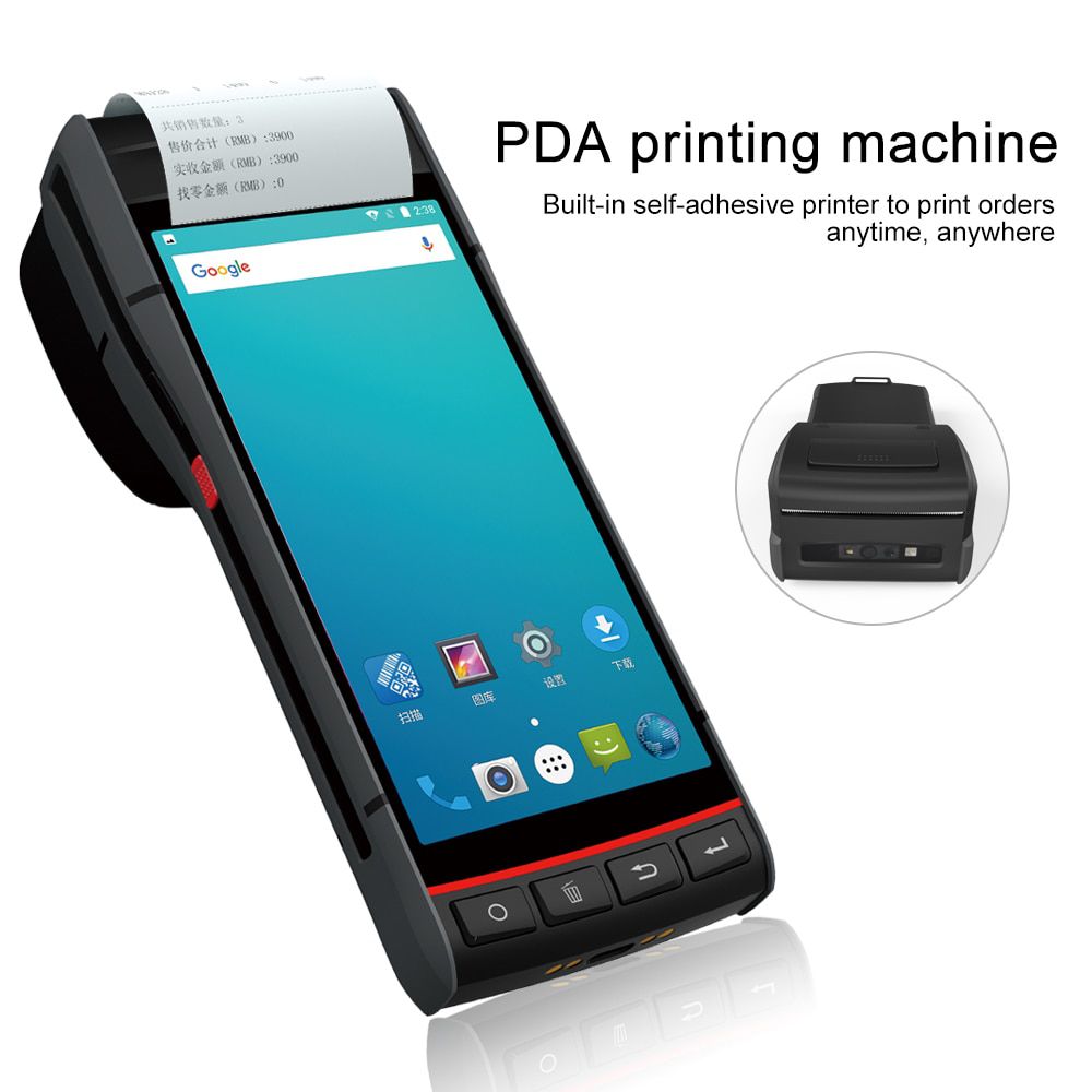 5.5 Inch PDA Priting Machine PDA Barcode Scanner NFC RFID Thermal Printer Handheld Terminal Android 8.1 Wifi Bluetooth for Logistic Warehouse