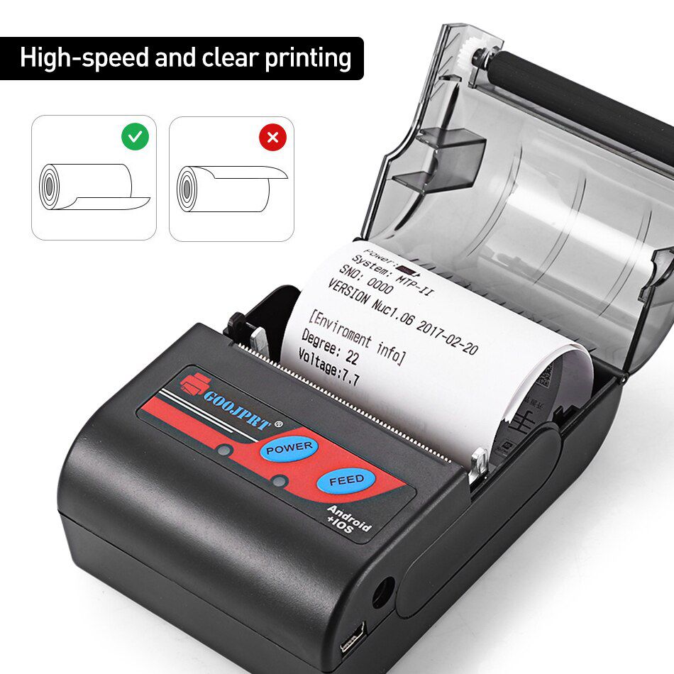 Tragbarer Bluetooth Printer Thermal Bill Taxi Printer 58mm für Andikrod IOS Windows Rechargeable Wireless Receipt Machine