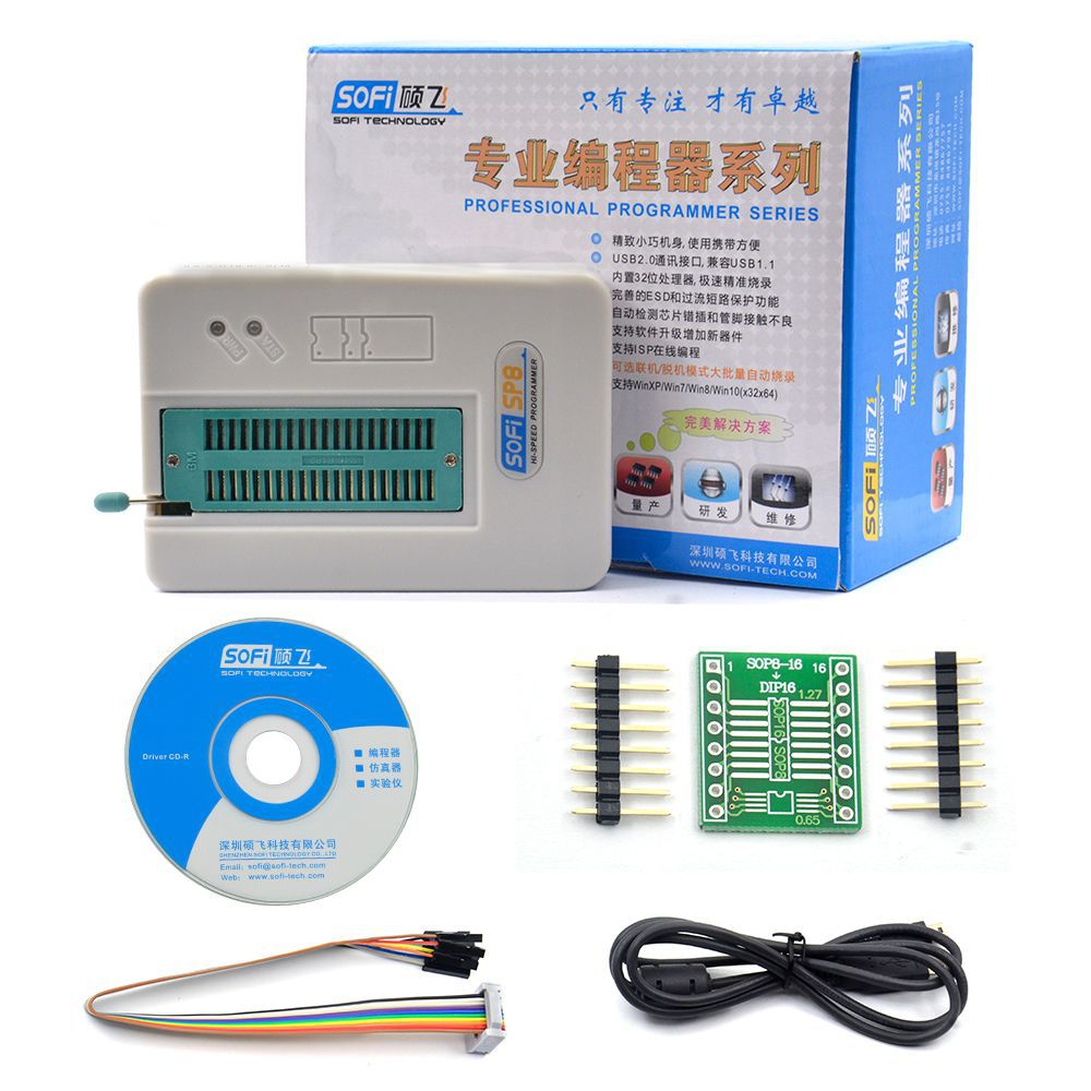 Professional High Speed USB Programmer SOFI SP8-A EEPROM BIOS FLASH ISP 40 Pins Adapter 24 25 93 für Über 4000 IC Chips