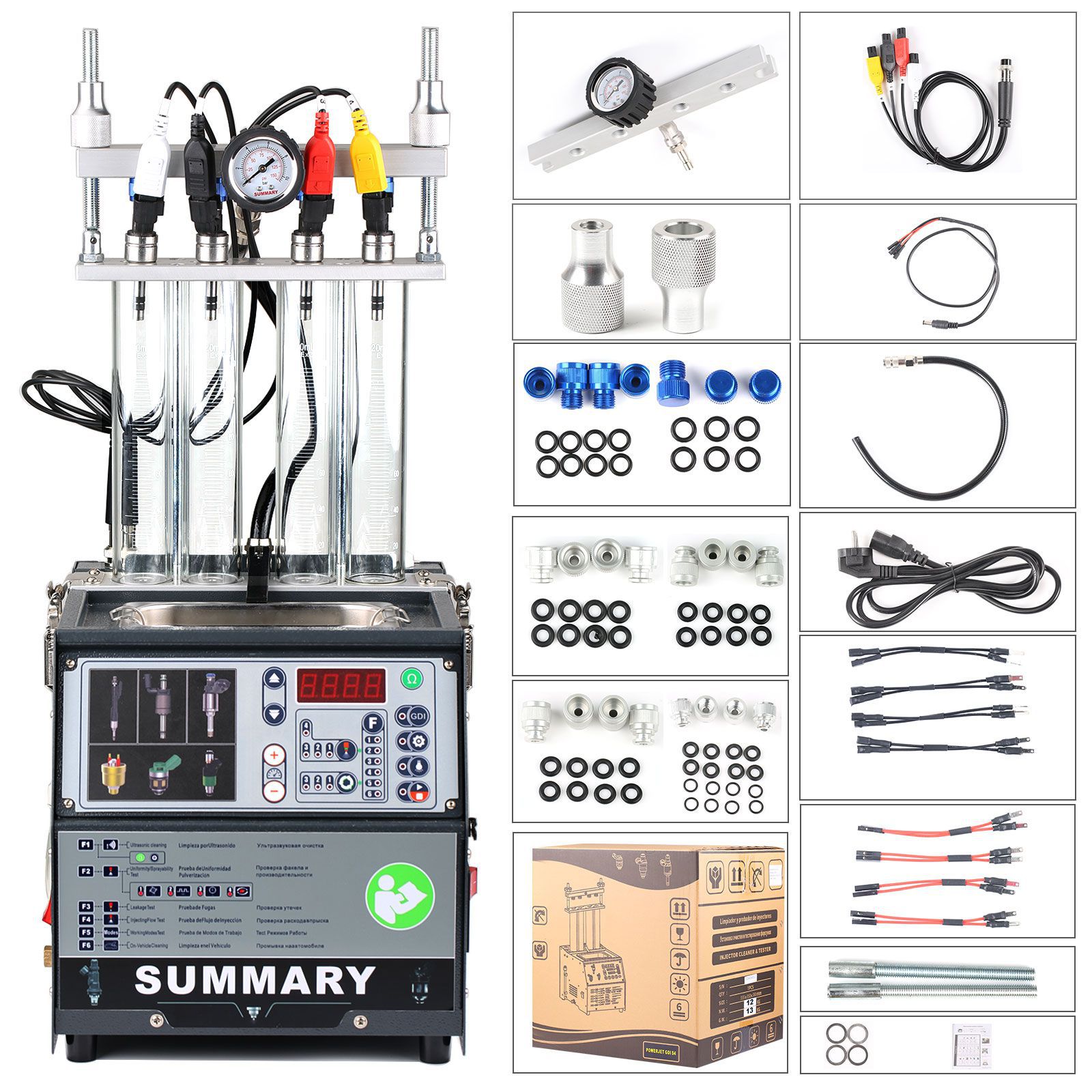 Zusammenfassung PowerJet GDI S4 Injektor Reiniger-Tester Maschine Kit Unterstützung für 110V/220V Benzinfahrzeuge Motorrad