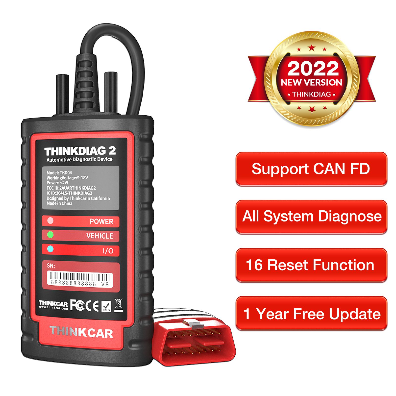 THINKCAR Thinkdiag 2 Unterstützung CAN FD Protokolle OBD2 Scanner Fit Für GM Auto Marken Kostenlose volle Software 16 Reset Funktionen ECU Code