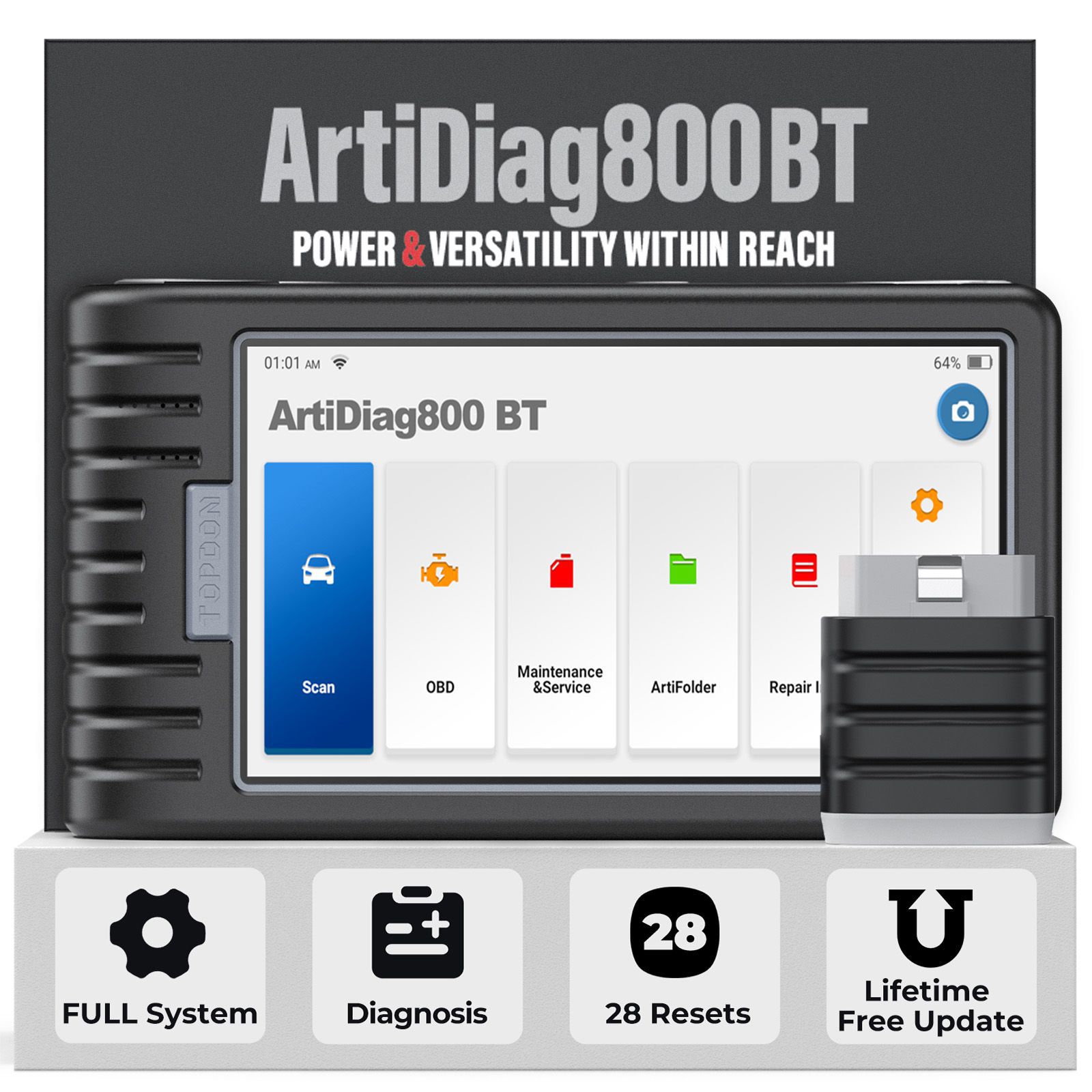2024 TOPDON Artidiag 800 BT Mid-Level All System Diagnostic Tool mit 28 Service Funktionen Freies lebenslanges Upgrade Multi-Language