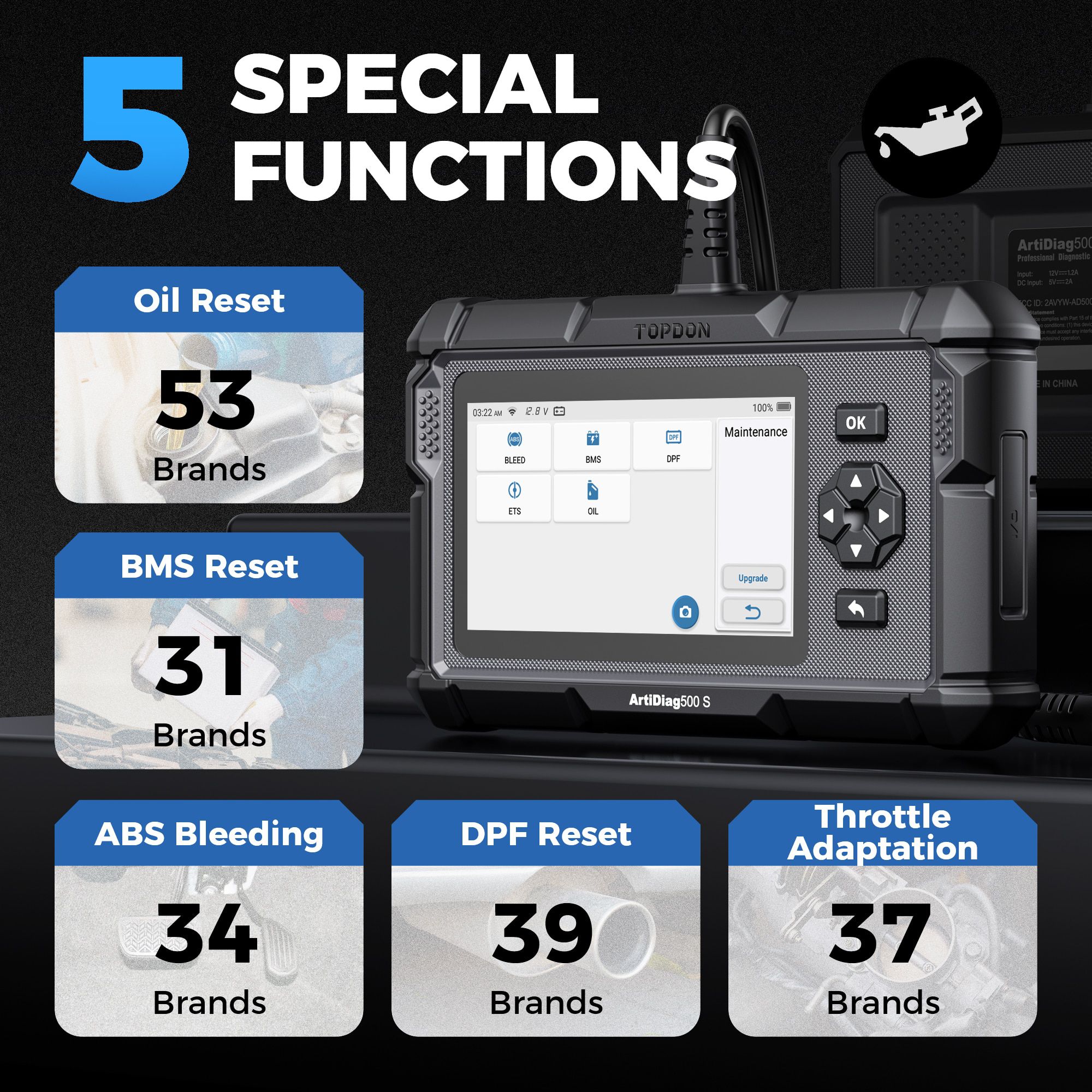 Topdon ArtiDiag500S OBD2 Diagnosescanner Alle Systeme ABS Airbag DPF Öl Reset Automotive Diagnoses Tool