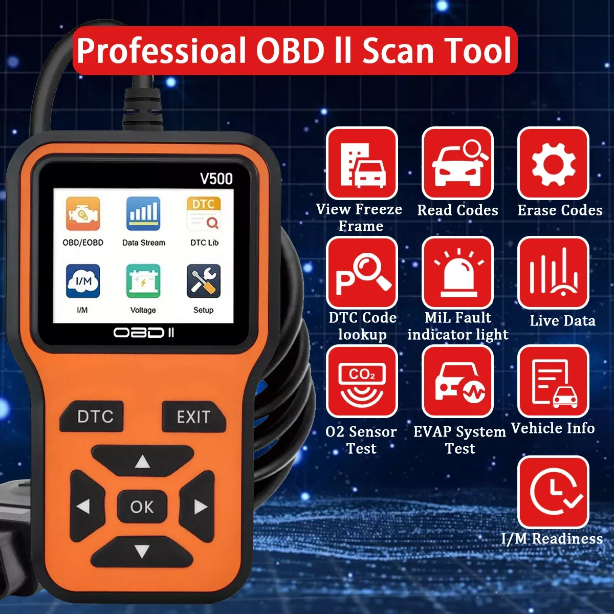 V500 Auto OBD2 Scanner Diagnose Tool Code Reader Auto Spannung Tester Motor Fehler Code Scanner, Lade Tester Diagnose Tool