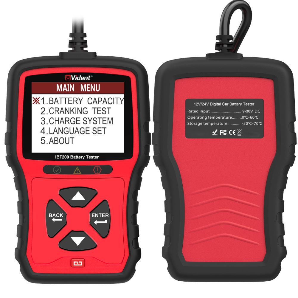 VIDENT iBT200 9V-36V Battery Tester für 12V Pkw und 24V Heavy Duty Trucks 100 bis 2000CCA Car Battery Analyzer