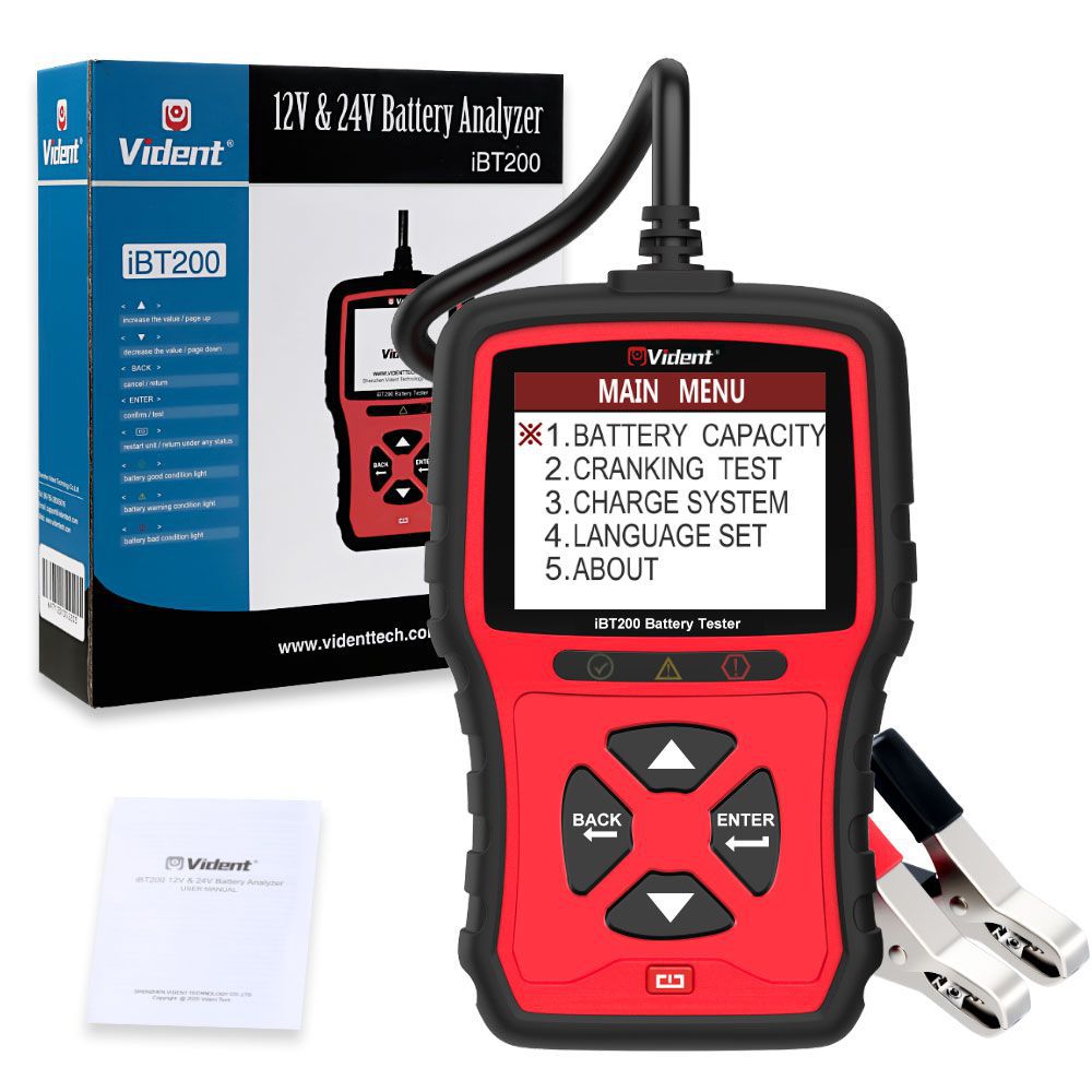 VIDENT iBT200 9V-36V Battery Tester für 12V Pkw und 24V Heavy Duty Trucks 100 bis 2000CCA Car Battery Analyzer