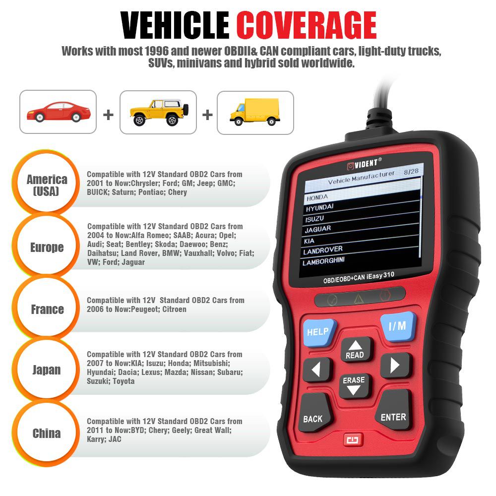 Vident iEasy310 OBD2 Scanner OBDII Code Reader und Car Diagnostic Tool OBD2 Automotive Scanner