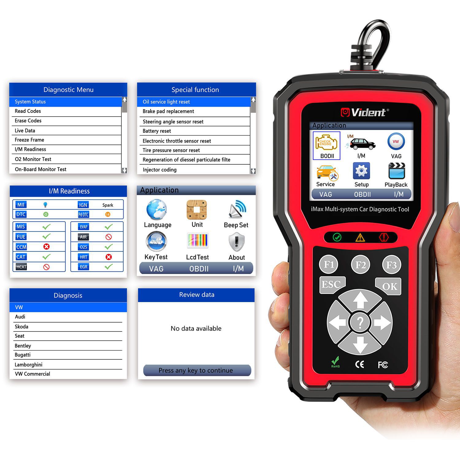 VIDENT iMax4301 VAWS V-A-G OBD Diagnostic Service Tool unterstützt 9 Spezielle Funktionen