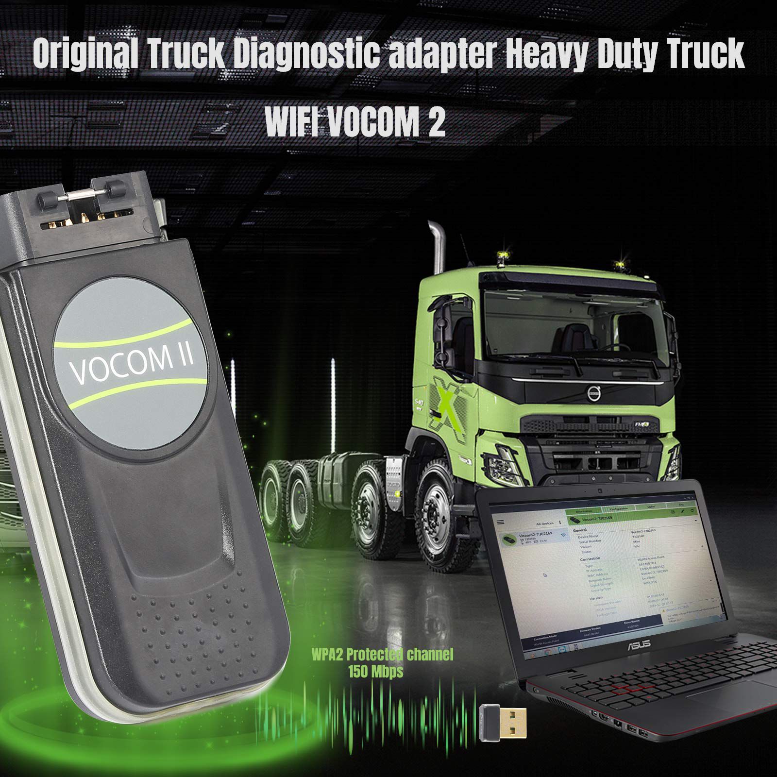 Original Mini Volvo Vocom II Adapter 88894200 Truck Diagnostic Tool Support Wifi Work for Volvo/Renault/UD/Mack Trucks