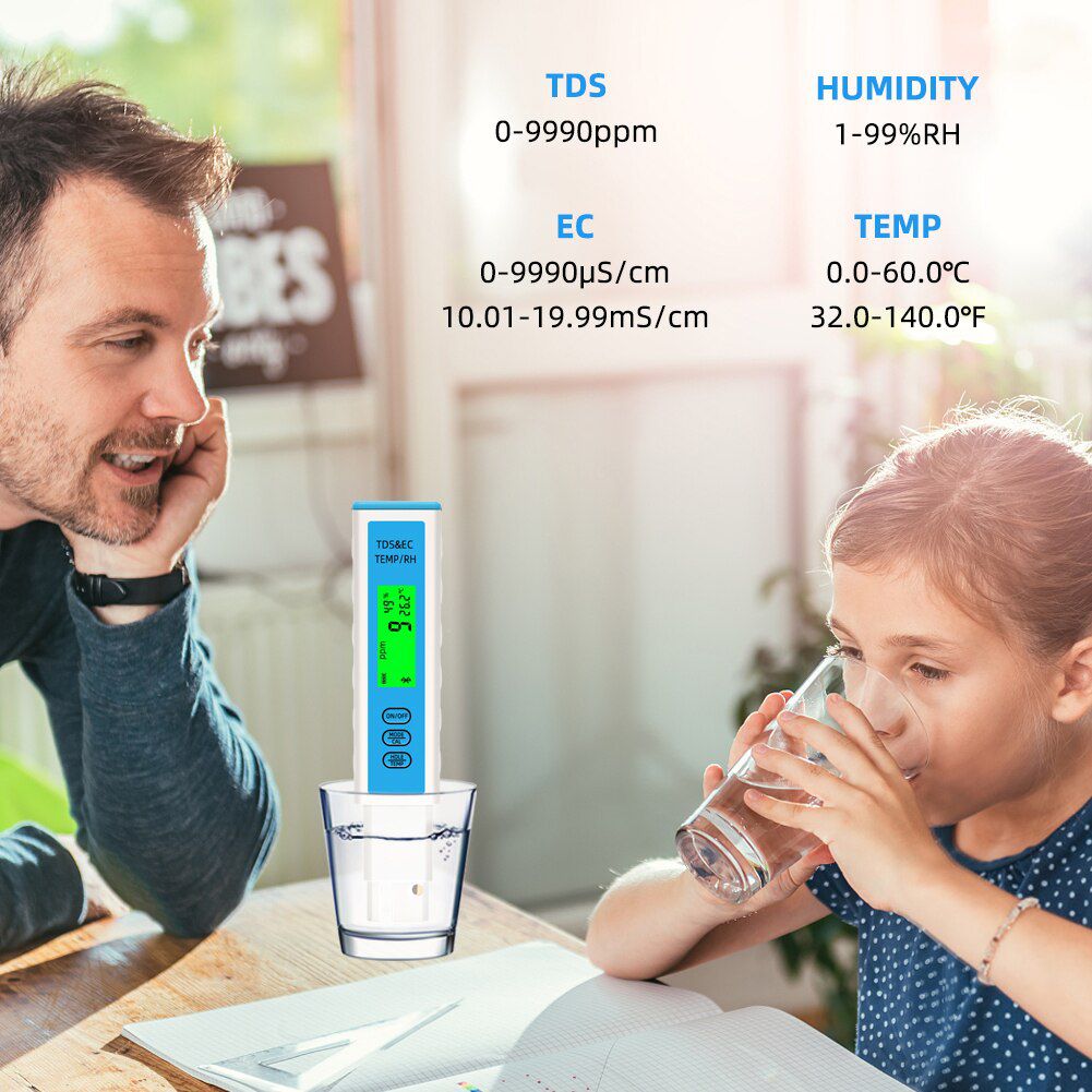 Yieryi 4 in 1 EC/TDS/Temperatur/Feuchte Meter Bluetooth-kompatible APP Online Wasserqualitätsprüfer ATC für Aquarium Trinken