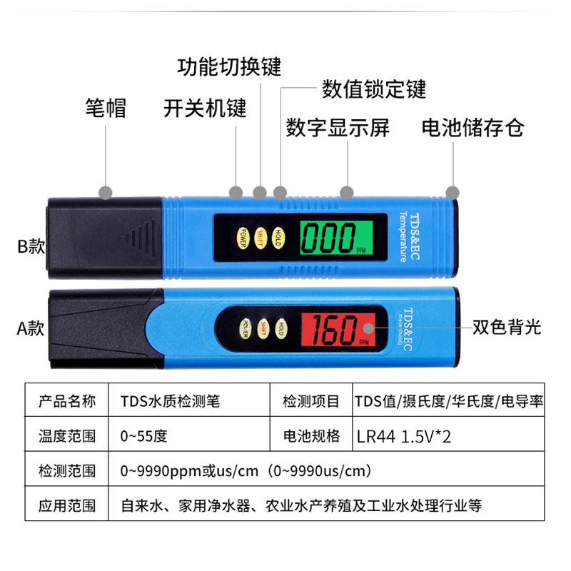 TDS pen EC conductivity soilless cultivation water quality testing pen TDS water quality testing pen Water quality detector monitoring pen