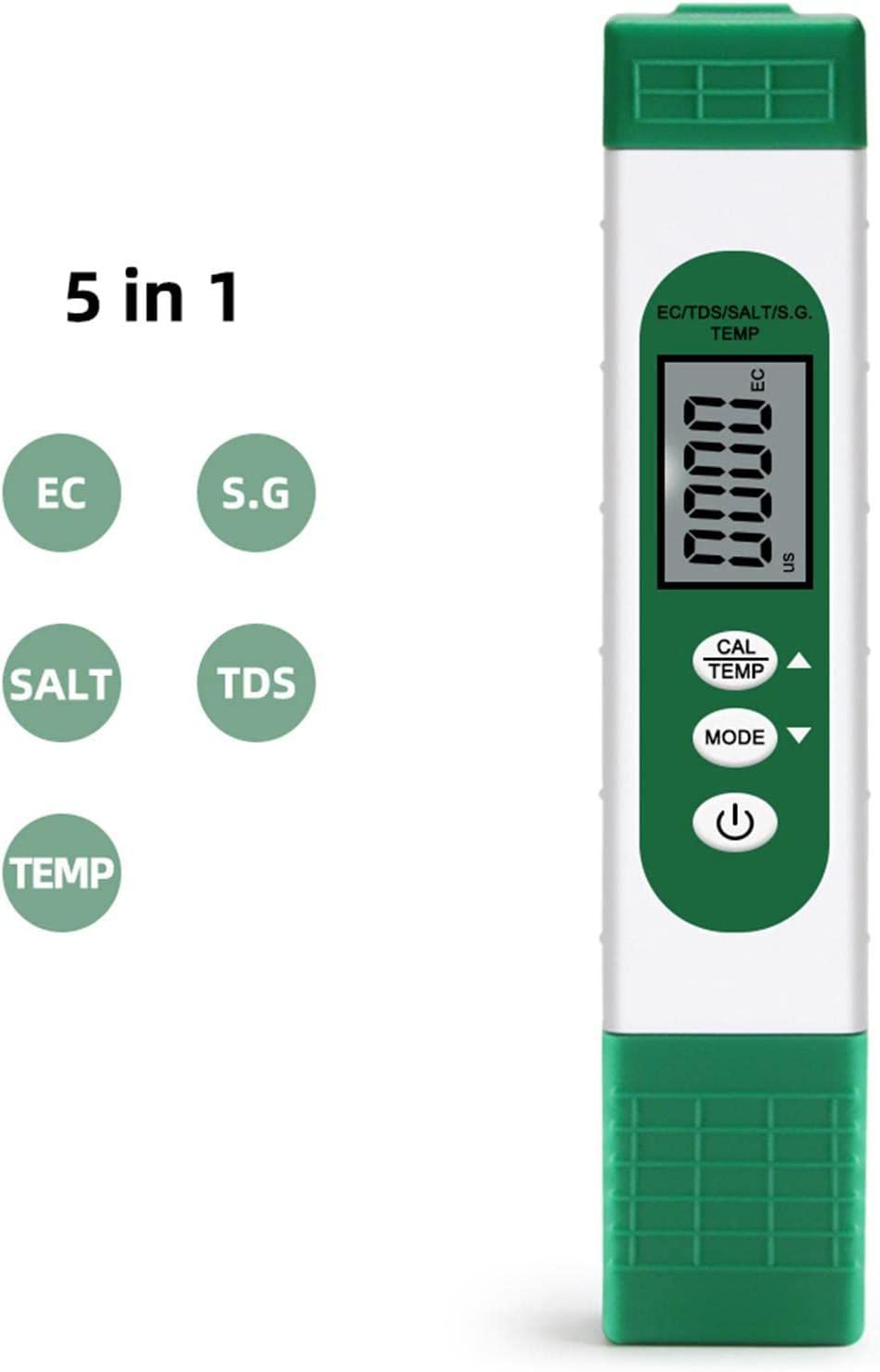 Wasser Tester Pen LCD Display Wasser Tester EC TDS Temp Meter 5-in-1 Multifunktionale hohe Genauigkeit Wasser Test Meter für Hydropon