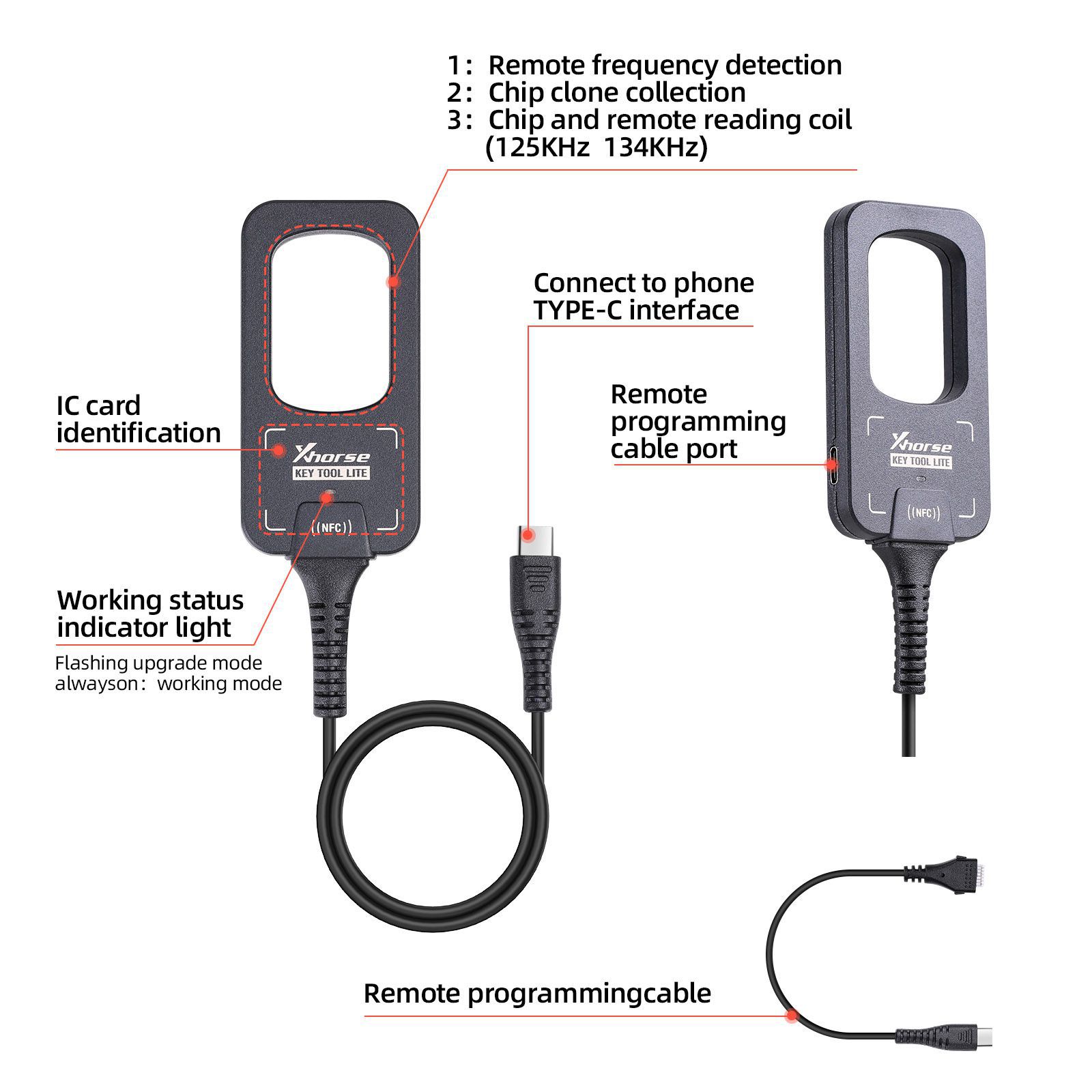 2023 Xhorse VVDI BEE Key Tool Lite Frequenz Detection Transponder Klon Arbeit auf Android Phone Holen Sie sich kostenlose 6pcs XKB501EN Fernbedienungen