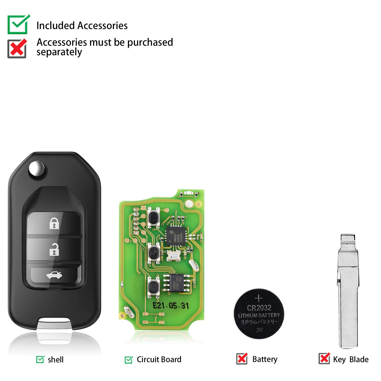 XHORSE VVDI2 Honda Type Wire Universal Remote Key 3 Buttons (Individuell verpackt) 5pcs/lot