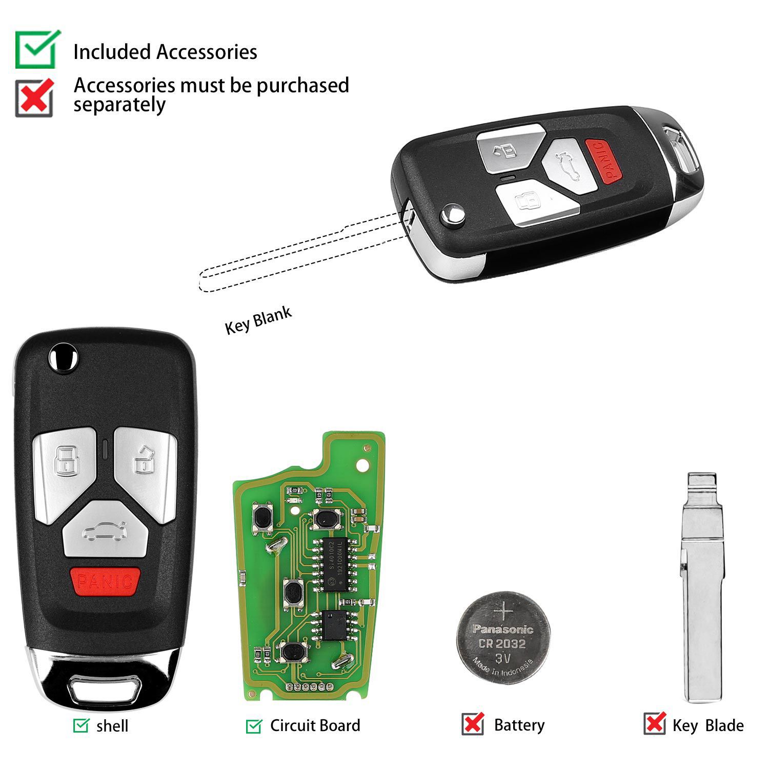 Xhorse XKAU02EN Draht Remote Filp Key für Audi Typ 3+Panic 5pcs/lot