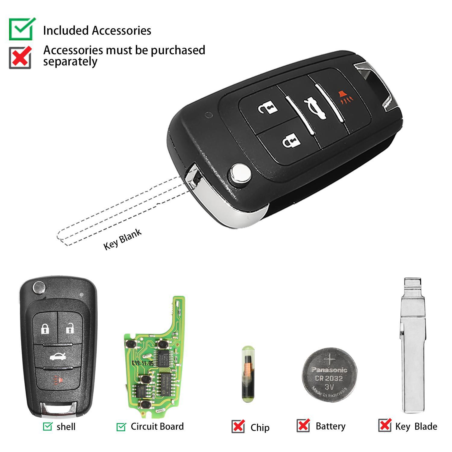 Xhorse XNBU01EN Wireless Remote Key Buick Flip 4 Tasten Englische Version 5pcs/lot